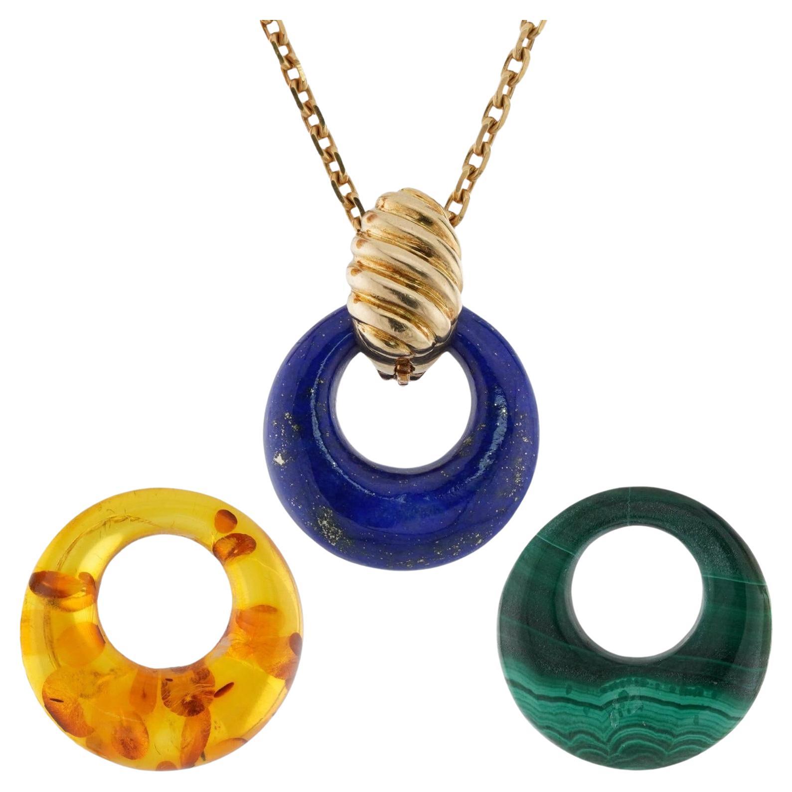 VAN CLEEF & ARPELS Gemstone 18k Yellow Interchangeable Pendant Necklace For Sale