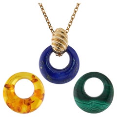 Retro VAN CLEEF & ARPELS Gemstone 18k Yellow Interchangeable Pendant Necklace