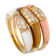 Van Cleef & Arpels Gemstone and Diamond Gold Band Ring Set