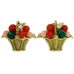 Van Cleef & Arpels Gemstone Bead Diamond Yellow Gold Basket Earrings 