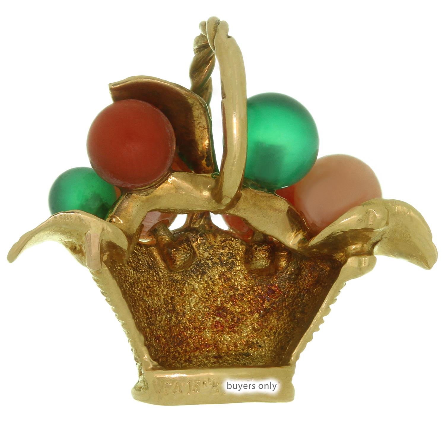 Women's Van Cleef & Arpels Gemstone Bead Yellow Gold Flower Basket Pendant