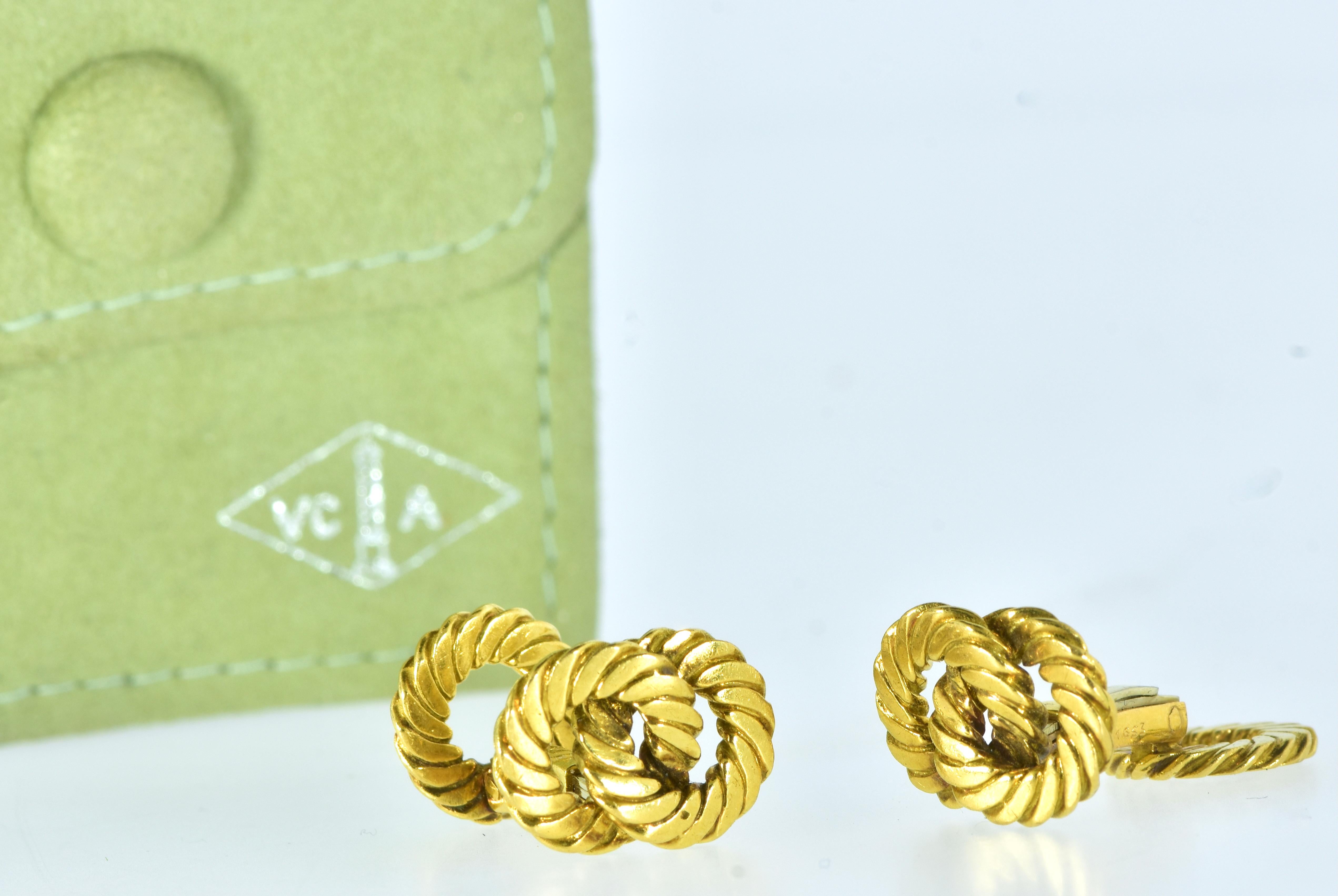 George L'Enfant for Van Cleef & Arpels, designed as a series of interlocking links, each finely carved.  The cufflinks are signed, hallmarked and numbered along with French gold marks.  The cufflinks, each side slightly different, are easy to put on