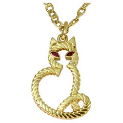 Vintage VAN CLEEF & ARPELS George L'Enfant Ruby Yellow Gold Cat Pendant Necklace
