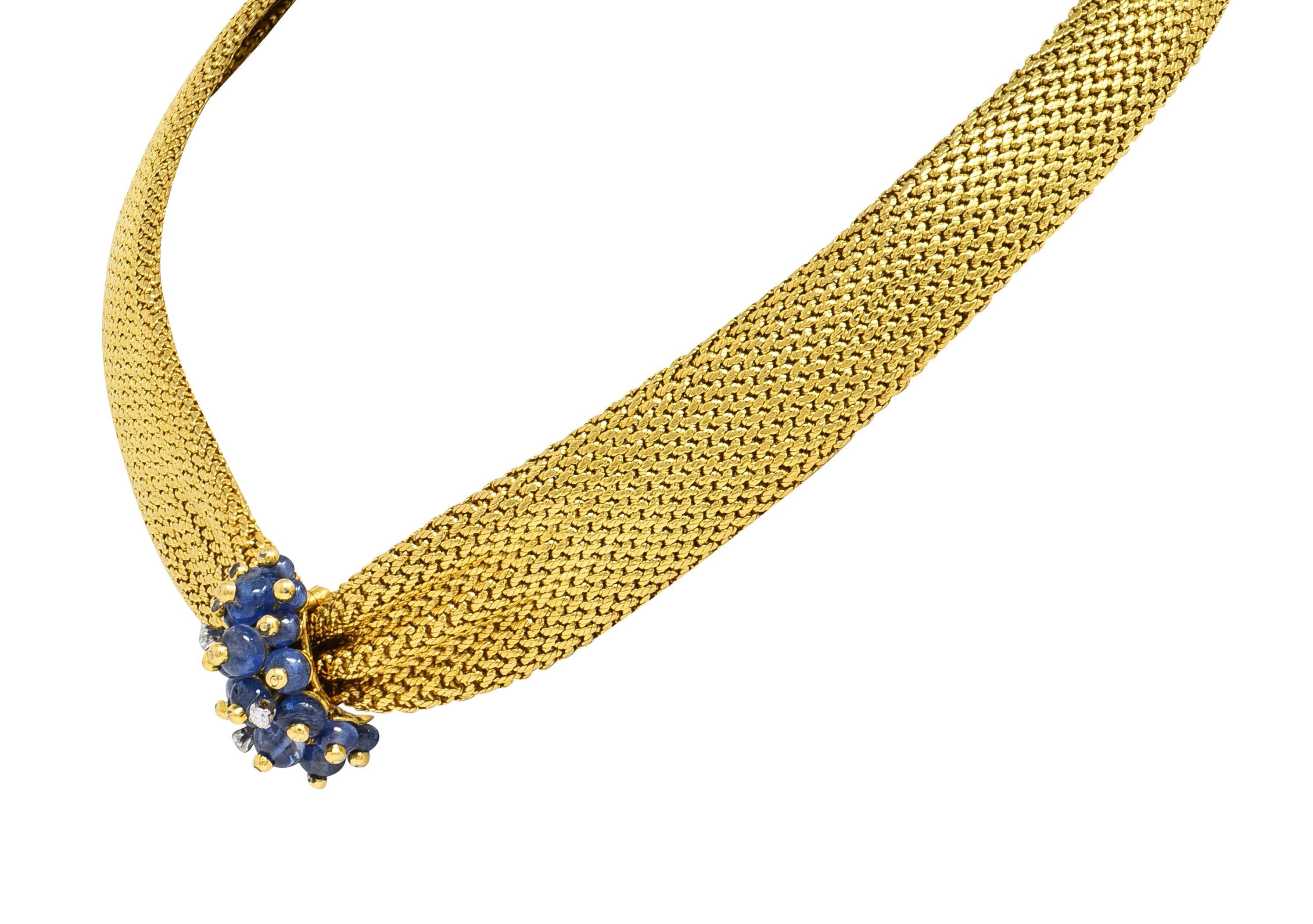 Old European Cut Van Cleef & Arpels Georges Lenfant 1940s Sapphire Diamond 18 Karat Gold Necklace For Sale