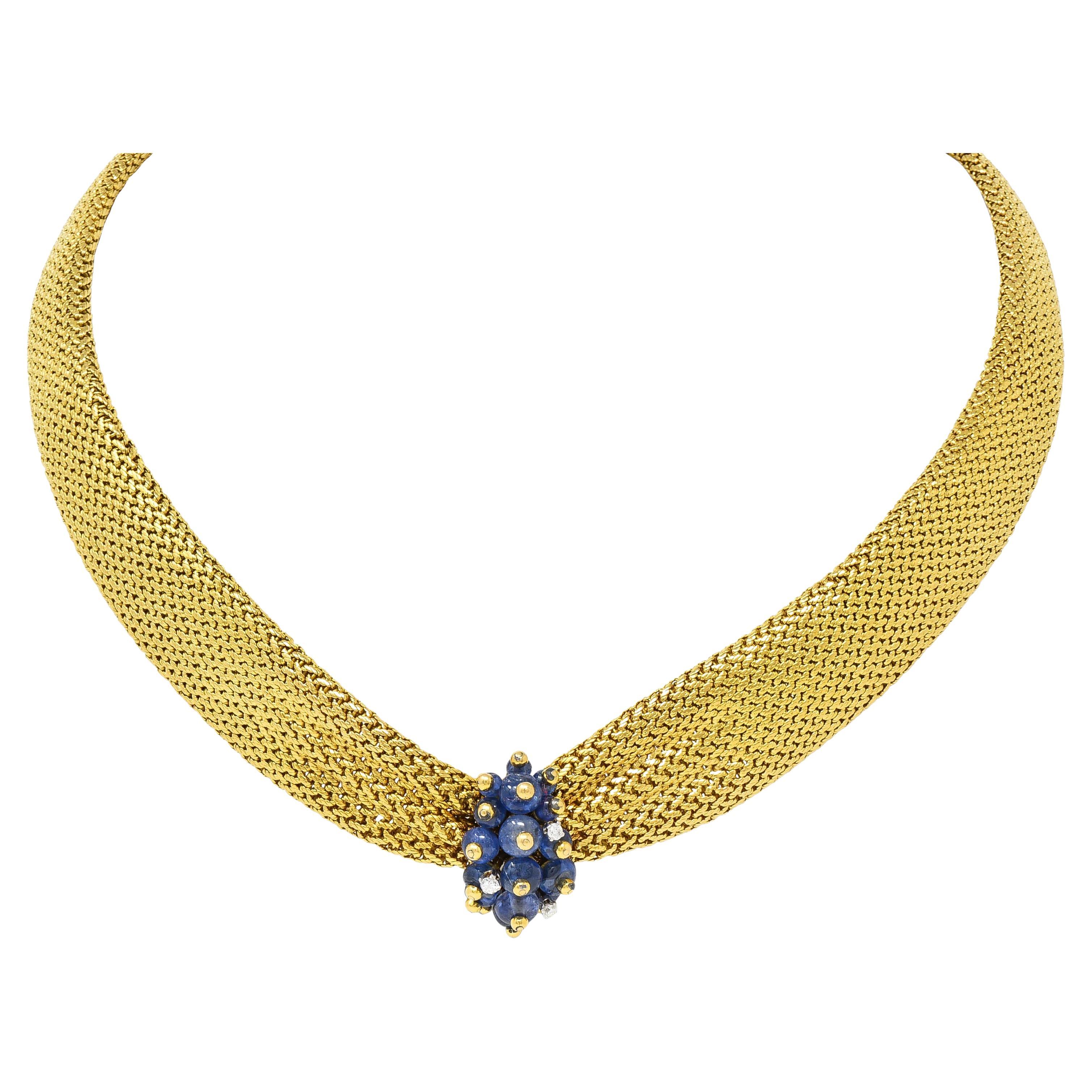 Van Cleef & Arpels Georges Lenfant 1940s Sapphire Diamond 18 Karat Gold Necklace For Sale