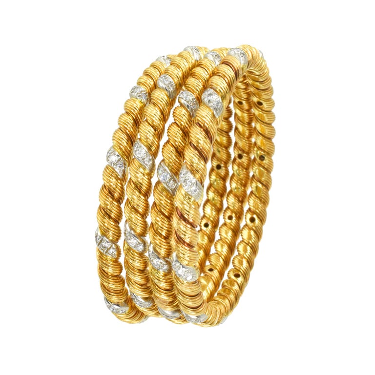 Van Cleef and Arpels Georges L'Enfant four Gold, Platinum and Diamond  Bangles For Sale at 1stDibs