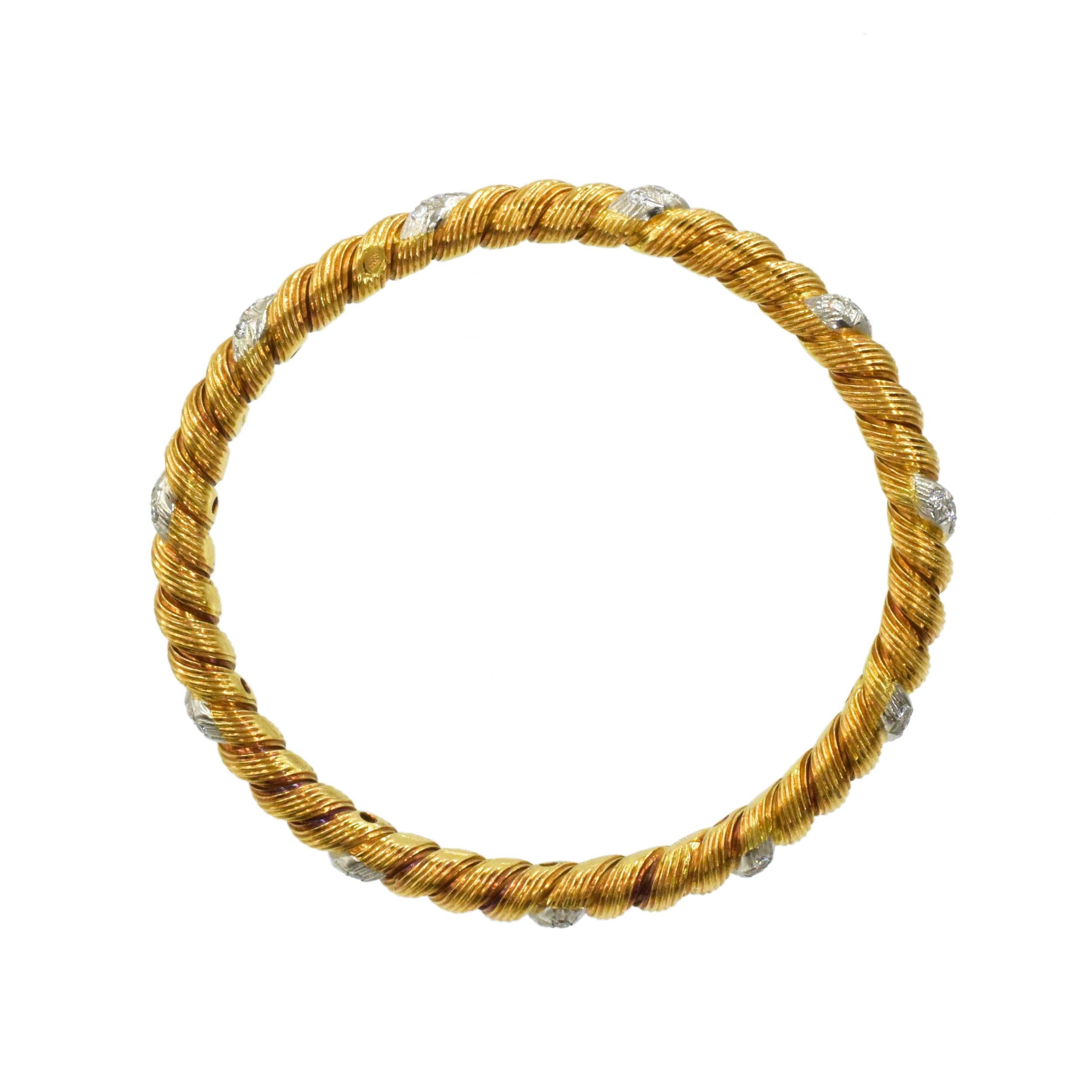 Van Cleef & Arpels Georges L'Enfant four Gold, Platinum and Diamond Bangles In Excellent Condition For Sale In New York, NY