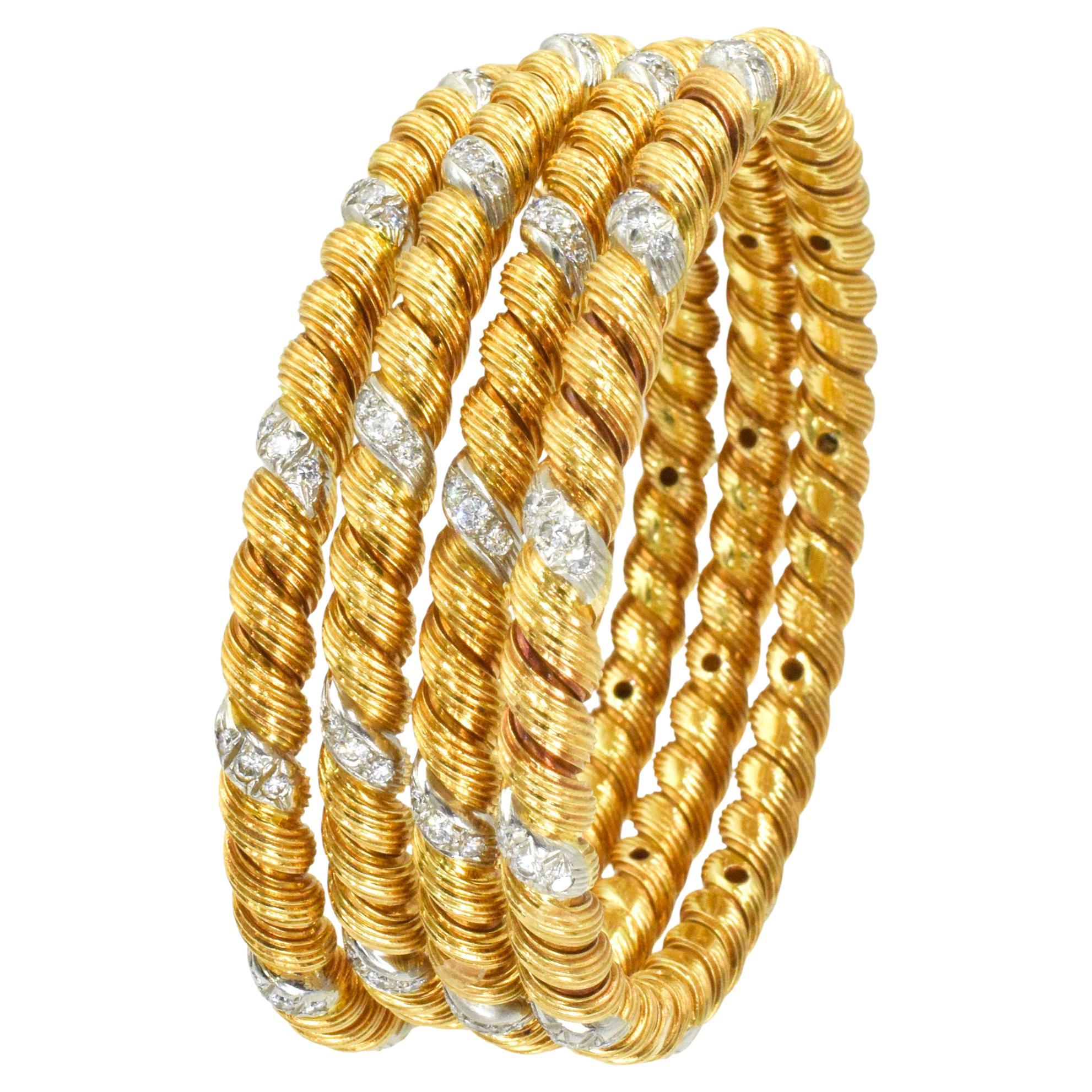 Bracelets jonc Georges L'Enfant en or, platine et diamants Van Cleef & Arpels