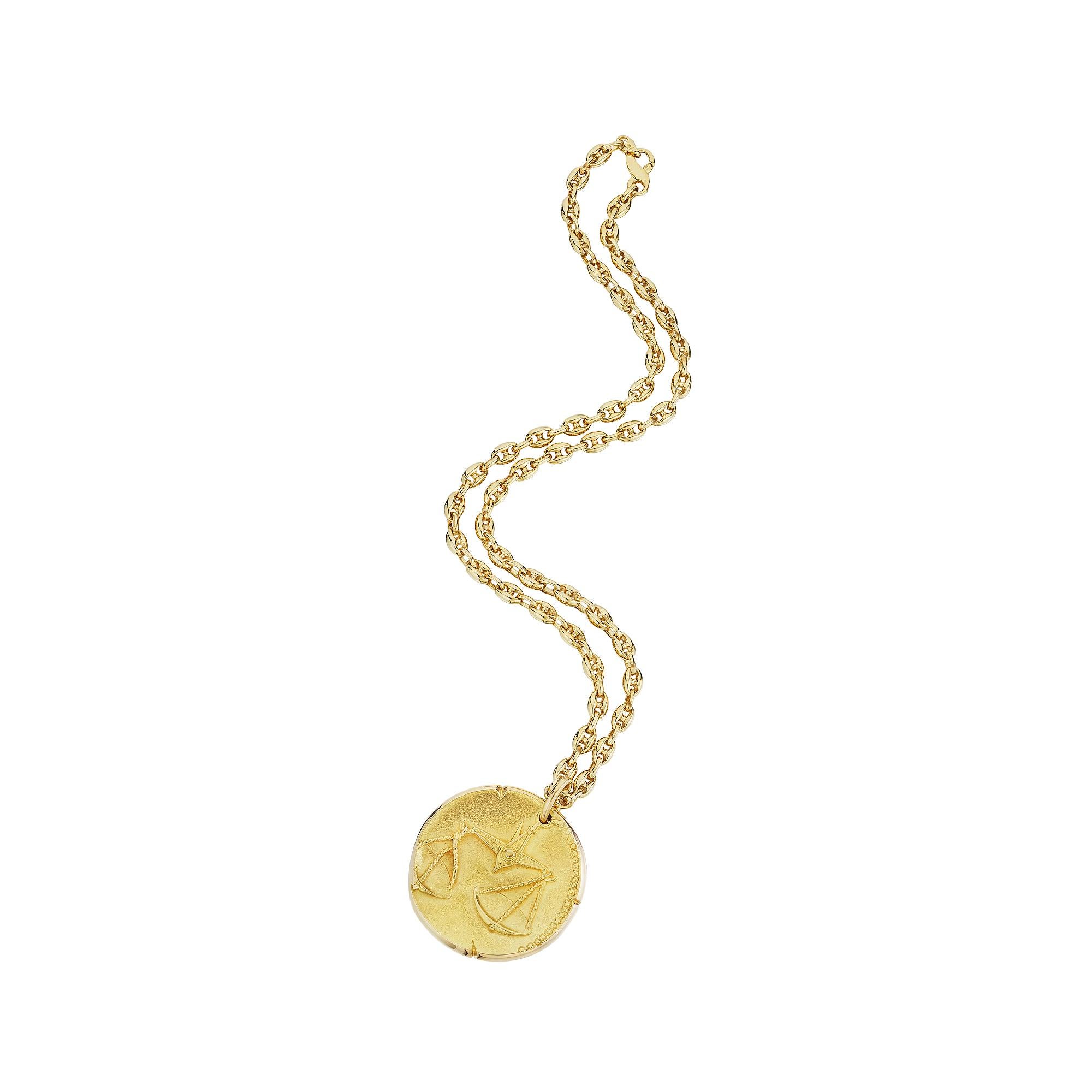 Van Cleef & Arpels Georges L'Enfant Libra Zodiac Gold Modernist Disc Pendant In Excellent Condition In Greenwich, CT