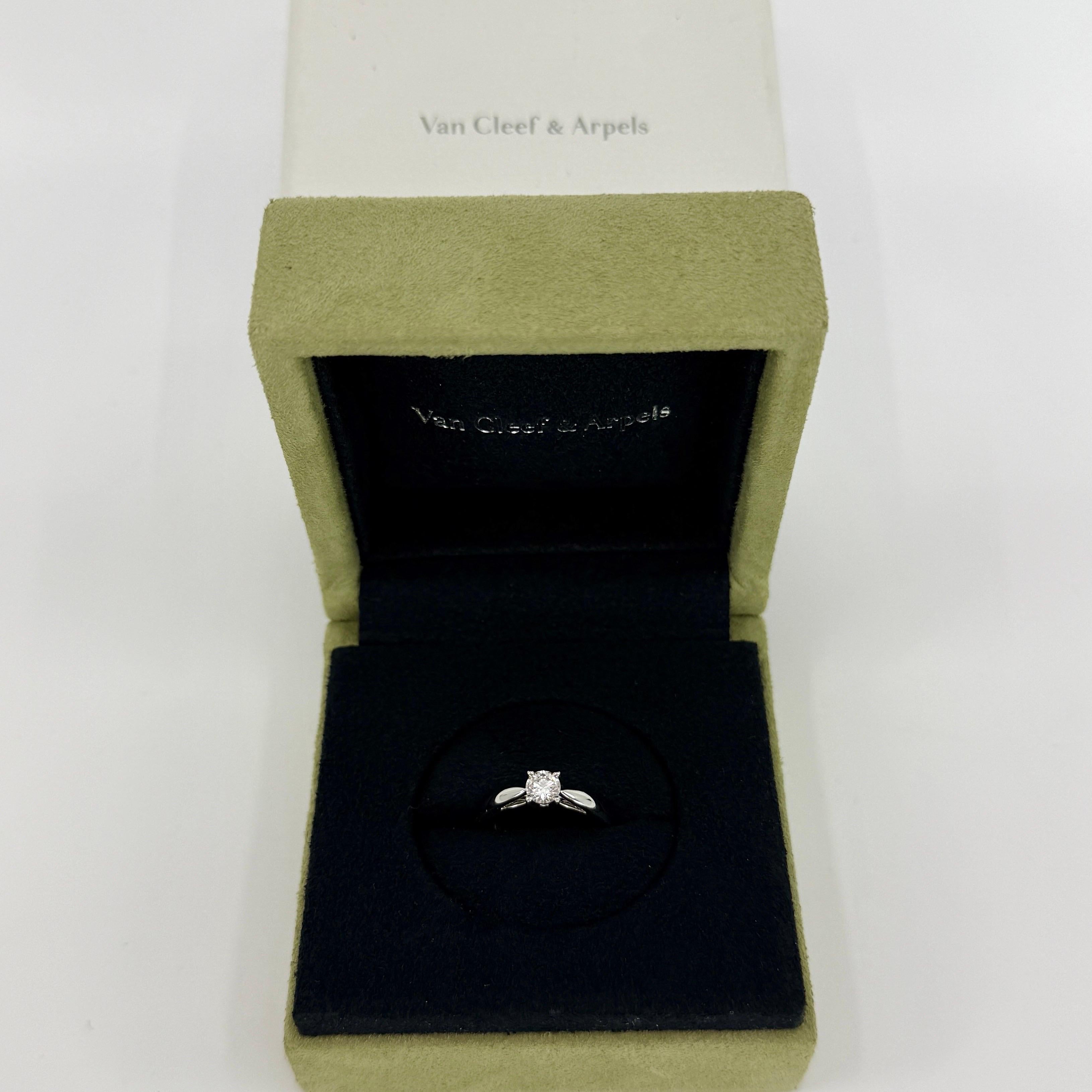 Vintage Van Cleef & Arpels Natural Round Cut Diamond 950 Platinum Solitaire or Engagement Ring With GIA Cert.

Beautiful platinum solitaire ring set with a fine 0.33ct (1/3 Carat) round brilliant cut natural diamond.
The diamond has full GIA report