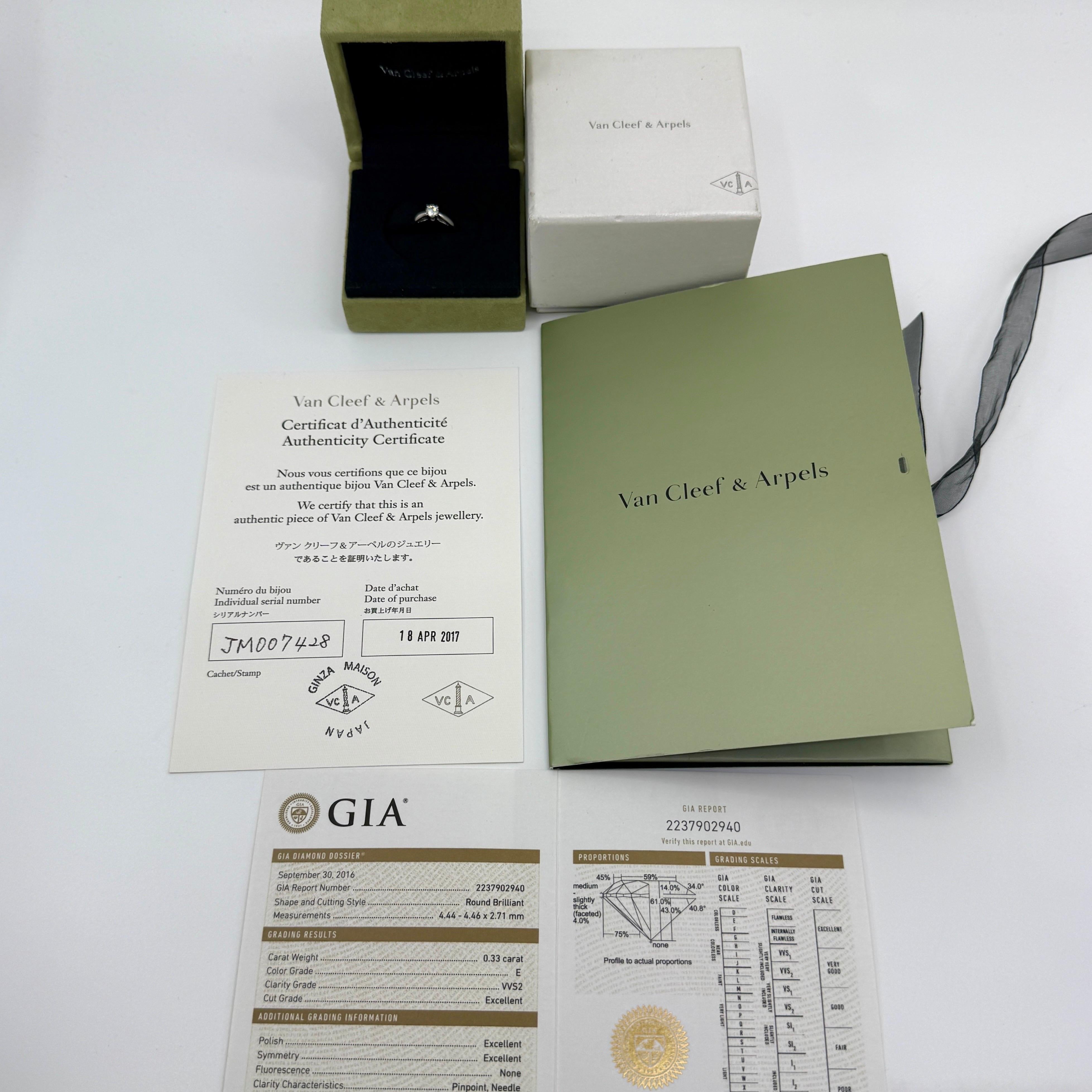 Round Cut Van Cleef & Arpels GIA Cert Round Diamond 0.33ct E VVS Platinum Solitaire Ring
