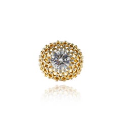 Van Cleef & Arpels 18K Dome Lattice Ring with 3.71 carat Round Diamond