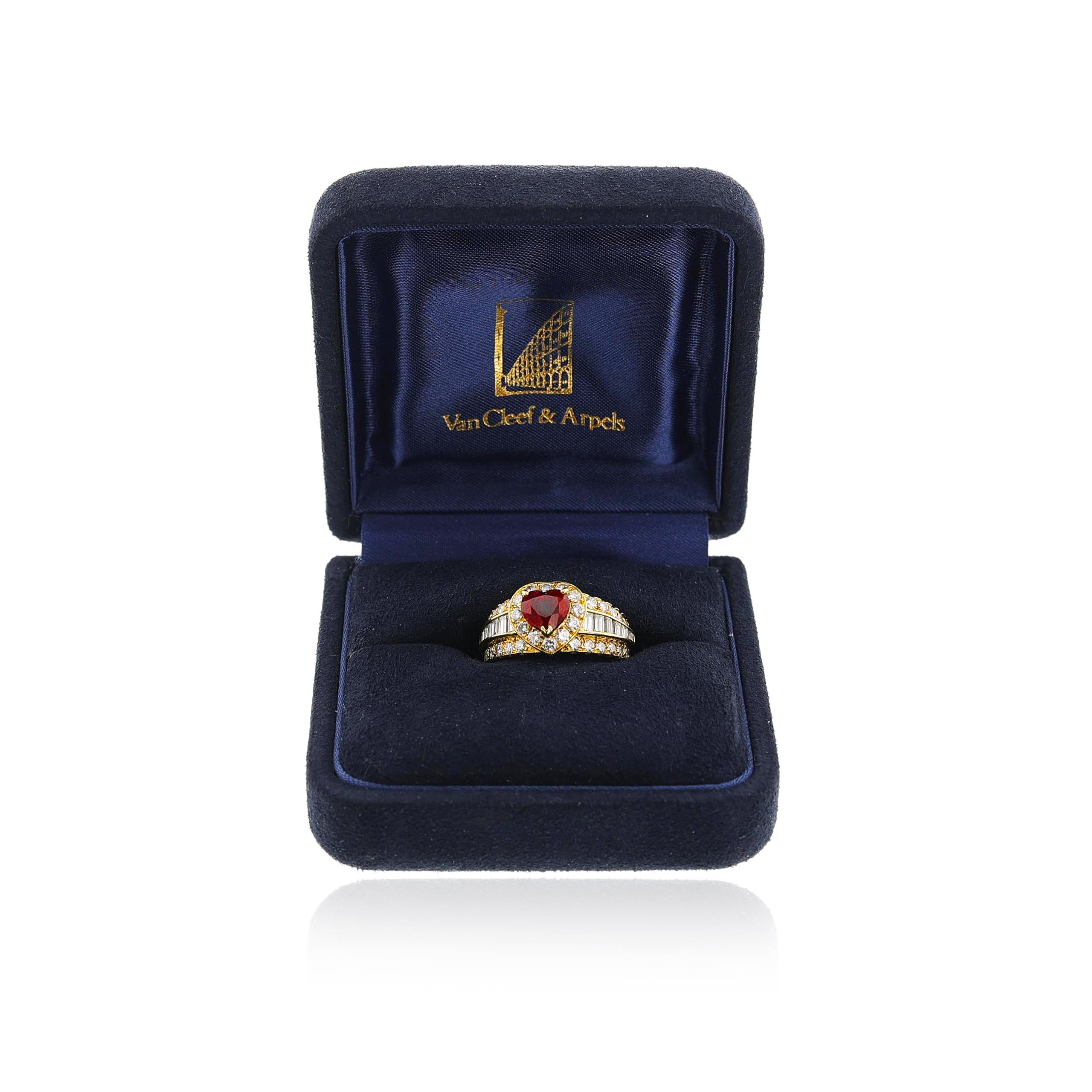 Van Cleef & Arpels GIA Certified No Heat Pigeon Blood Heart Burma Ruby Ring, 18k 1