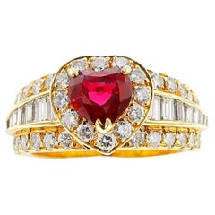 Van Cleef & Arpels GIA Certified No Heat Pigeon Blood Heart Burma Ruby Ring, 18k