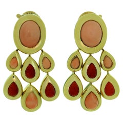 VAN CLEEF & ARPELS Girandole Coral Yellow Gold Dangle Clip-on Earrings
