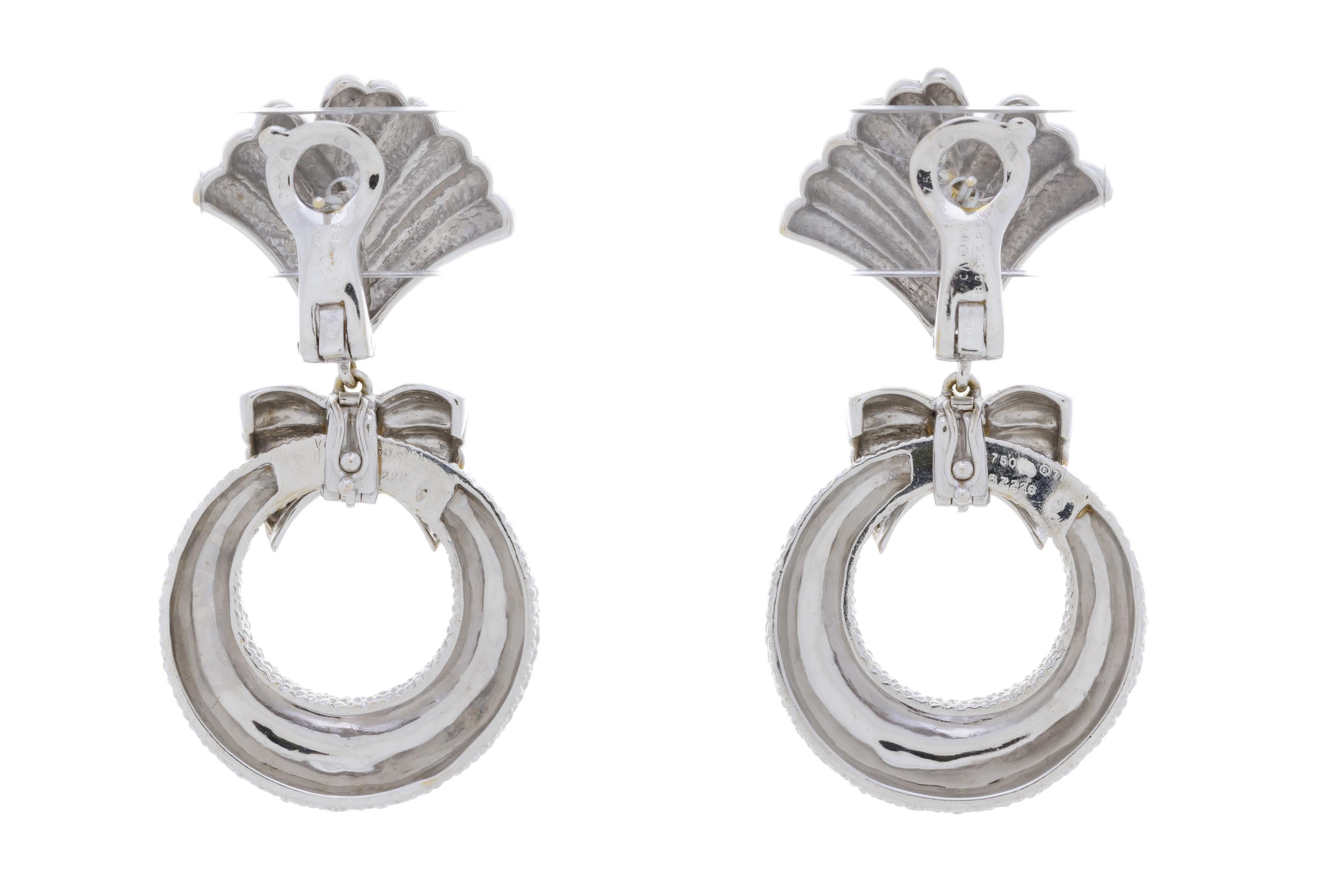 Women's Van Cleef & Arpels Godron 5-in-1 White Gold Interchangeable Pendant Earrings  For Sale