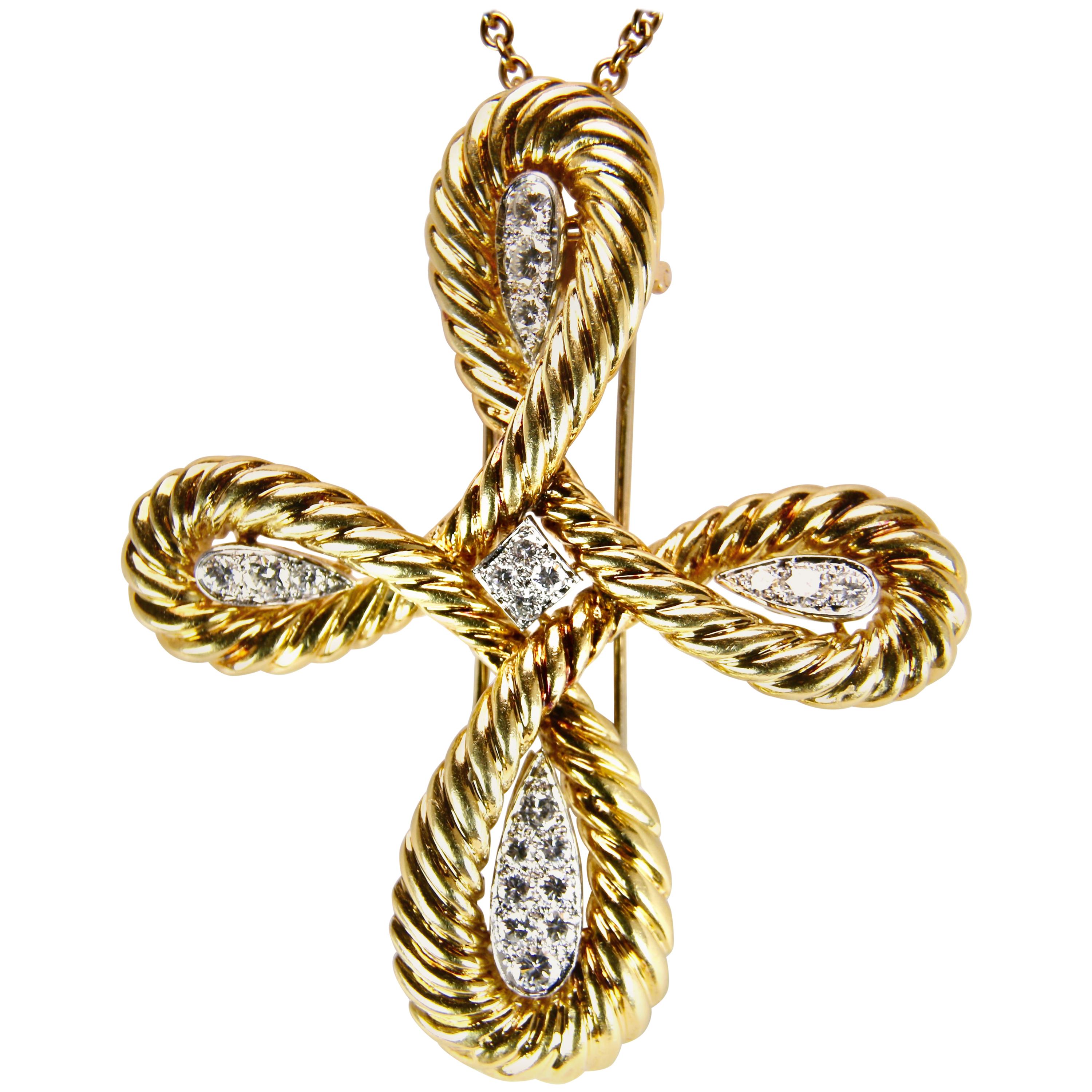 Van Cleef & Arpels Gold and Diamond Cross For Sale