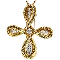 Retro Van Cleef & Arpels Gold and Diamond Cross