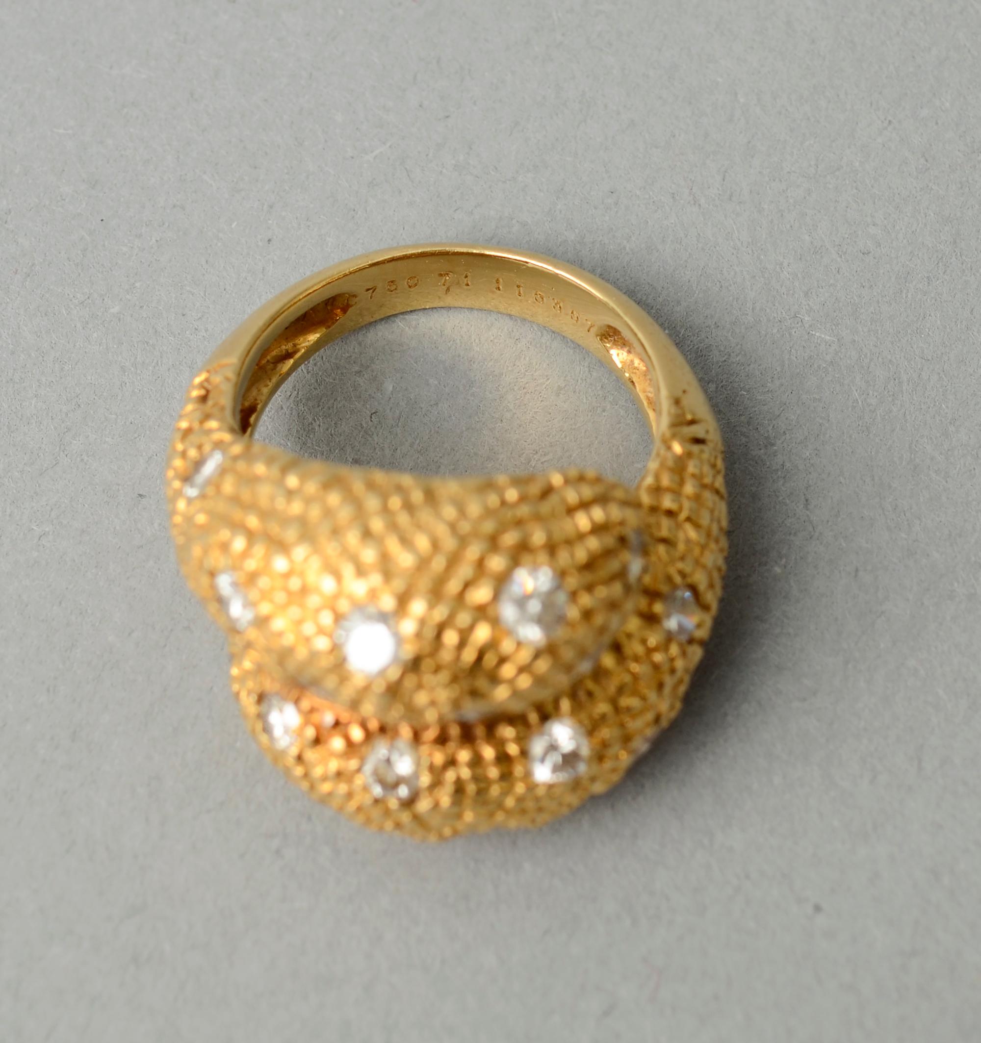 Van Cleef & Arpels Gold and Diamond Crossover Cocktail Ring In Excellent Condition In Darnestown, MD