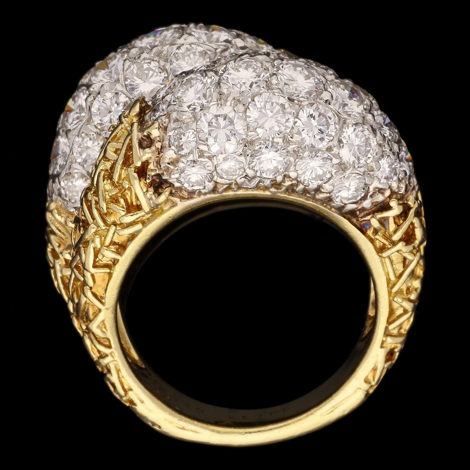 Brilliant Cut Van Cleef & Arpels Gold And Pavé Diamond Double Bombe Ring Of Bypass Design
