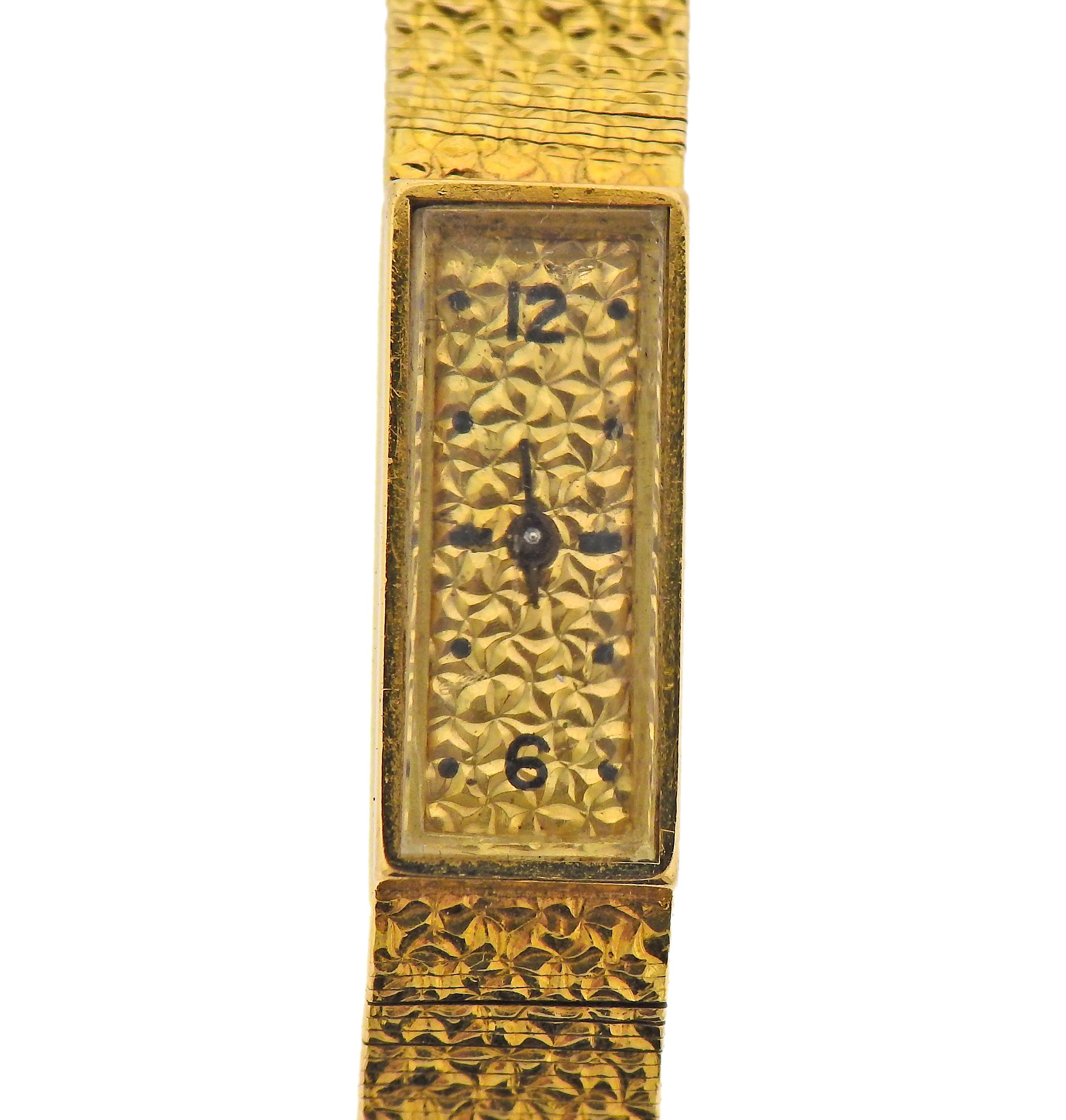 Vintage , circa Mid Century 18k gold lady's watch by Van Cleef & Arpels, with backwind manual movement. Bracelet is 6.5