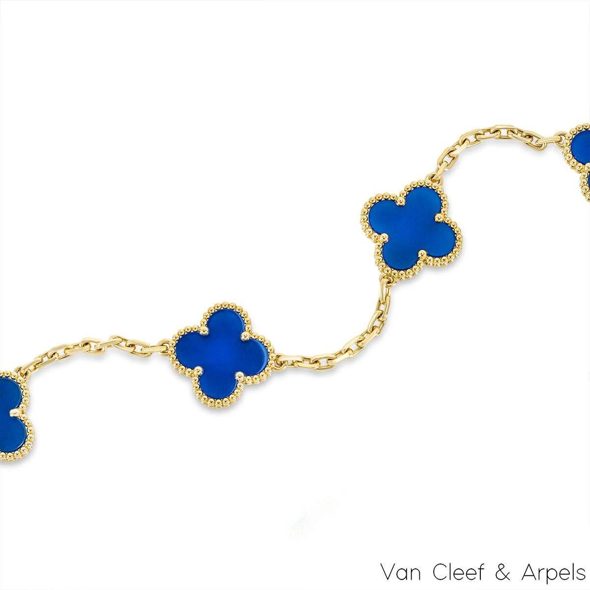 Women's Van Cleef & Arpels Gold Blue Agate Vintage Alhambra 5 Motif Bracelet VCARP34900