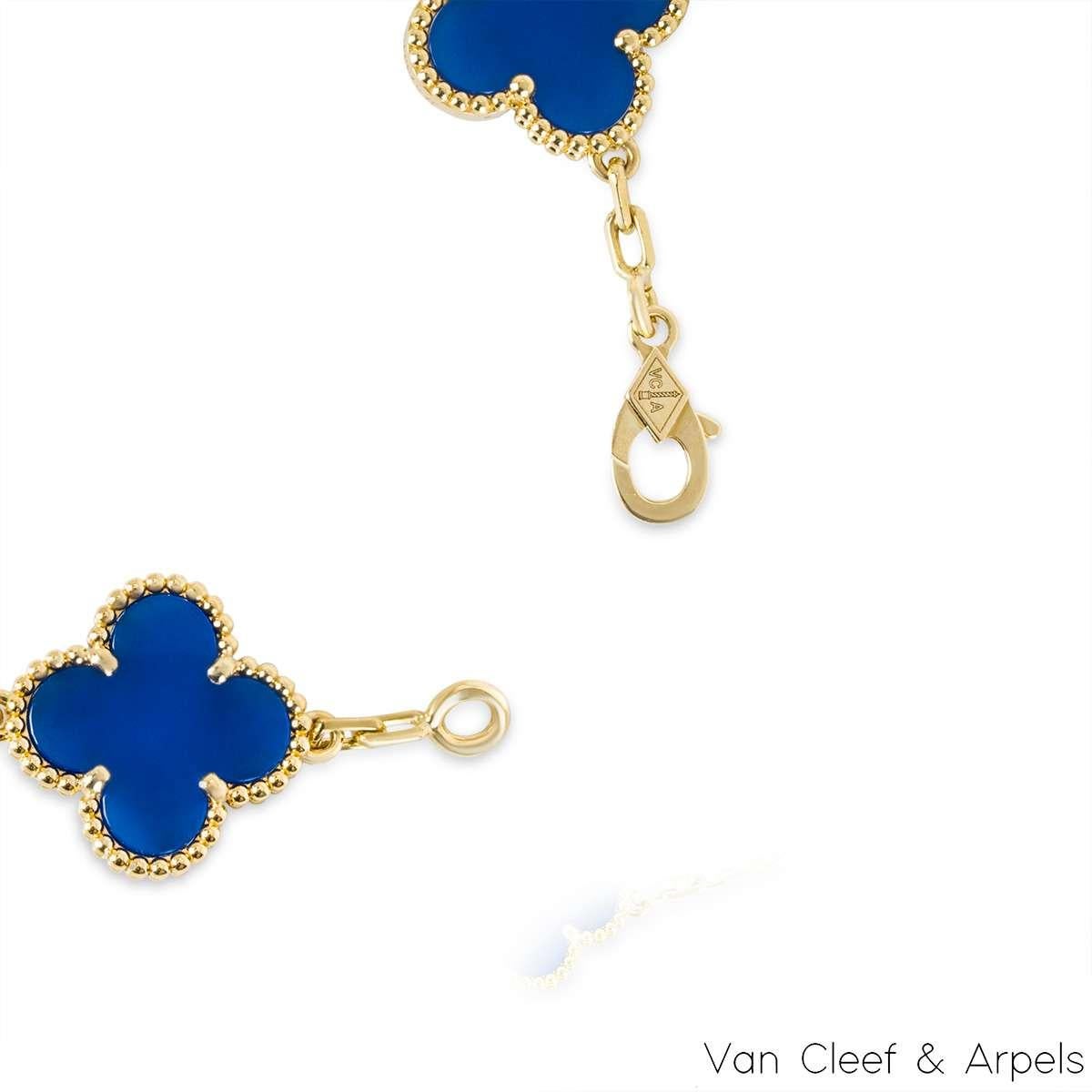 Van Cleef & Arpels Gold Blue Agate Vintage Alhambra 5 Motif Bracelet VCARP34900 2