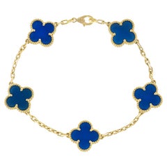 Van Cleef & Arpels Gold Blue Agate Vintage Alhambra 5 Motif Bracelet VCARP34900