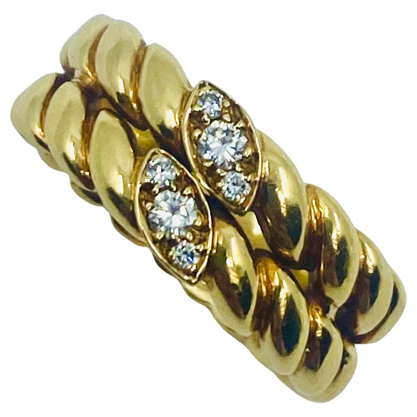 Round Cut Van Cleef & Arpels Gold Braided Diamond Ring For Sale