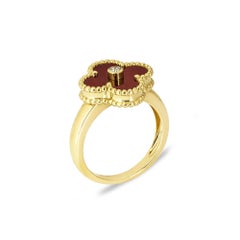 Van Cleef & Arpels Gold Carnelian & Diamond Vintage Alhambra Ring 53 VCARD40800