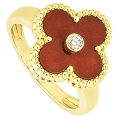 Van Cleef & Arpels Gold Carnelian & Diamond Vintage Alhambra Ring 53 VCARD40800