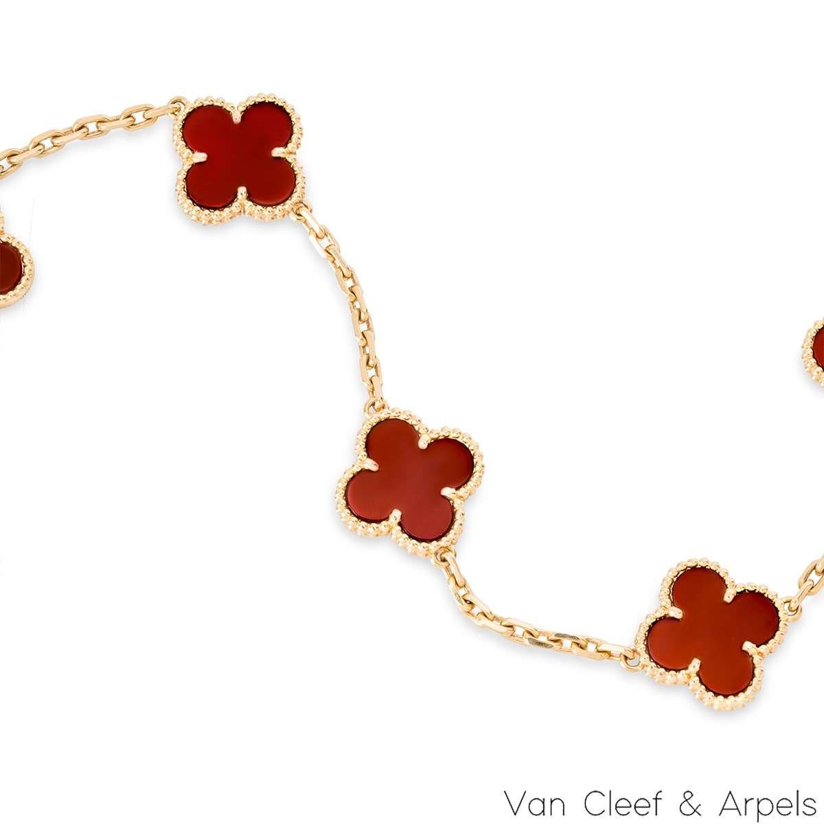 Women's Van Cleef & Arpels Gold Carnelian Vintage Alhambra 5 Motif Bracelet VCARD35500 For Sale