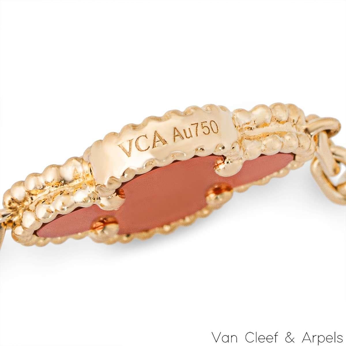 Van Cleef & Arpels Gold Carnelian Vintage Alhambra 5 Motif Bracelet VCARD35500 For Sale 2