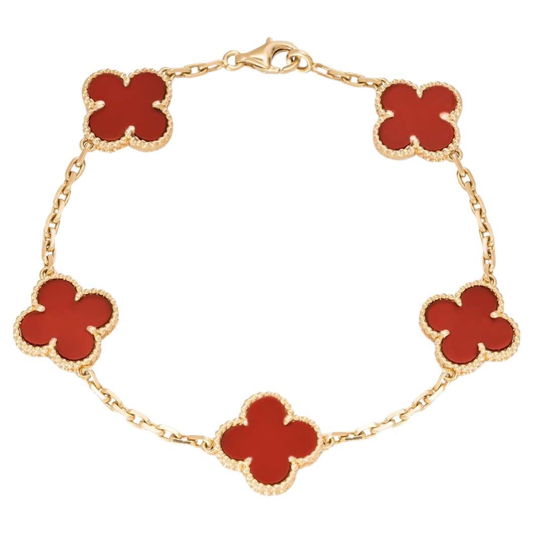 Van Cleef & Arpels, bracelet vintage Alhambra à 5 motifs en cornaline d'or VCARD35500 en vente