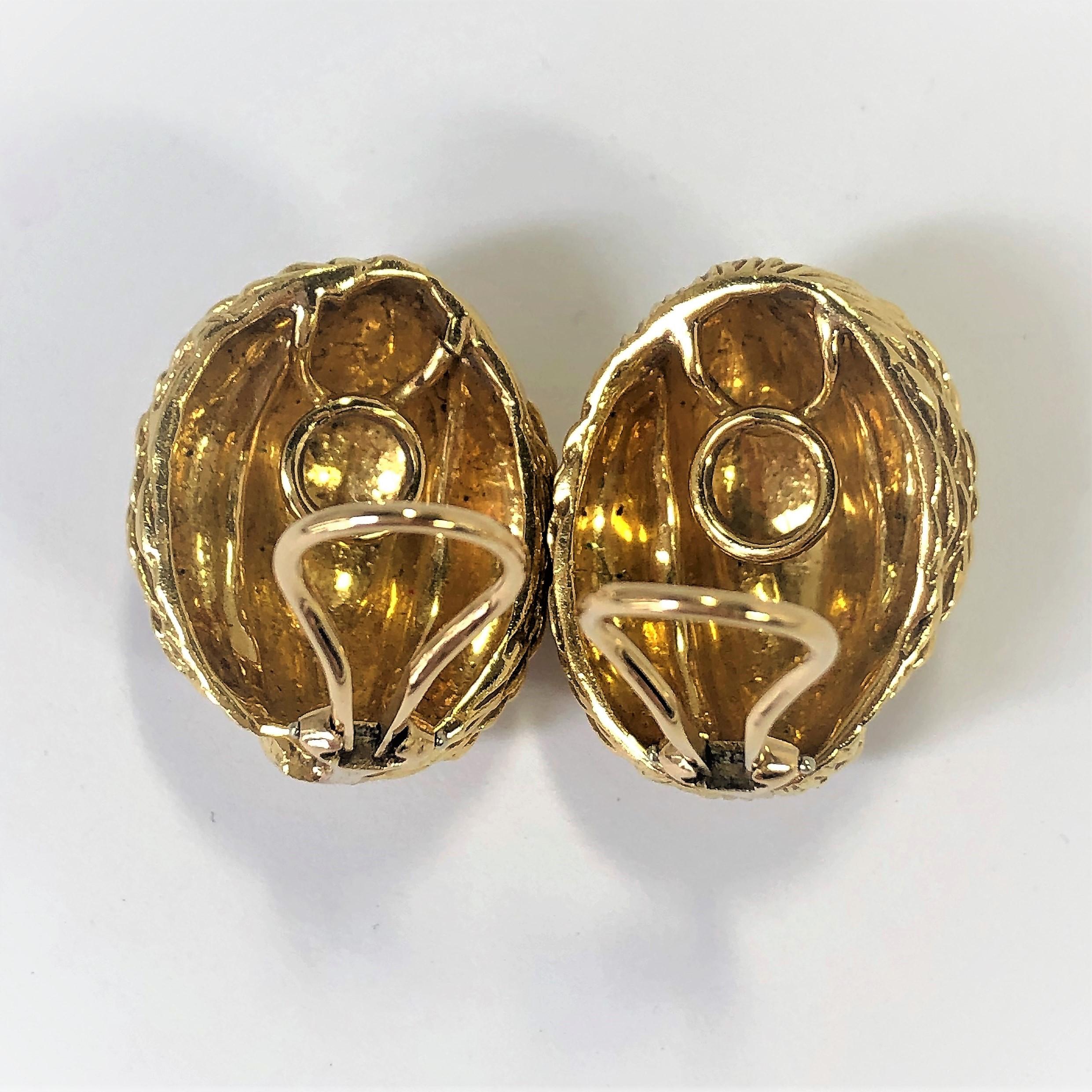 Made of 18K yellow gold, these classic style clip on earrings by Van Cleef and Arpels
would be a welcome addition to any lady's jewelry collection. The look is great for everyday wear, and they are comfortable enough to be worn all day long.