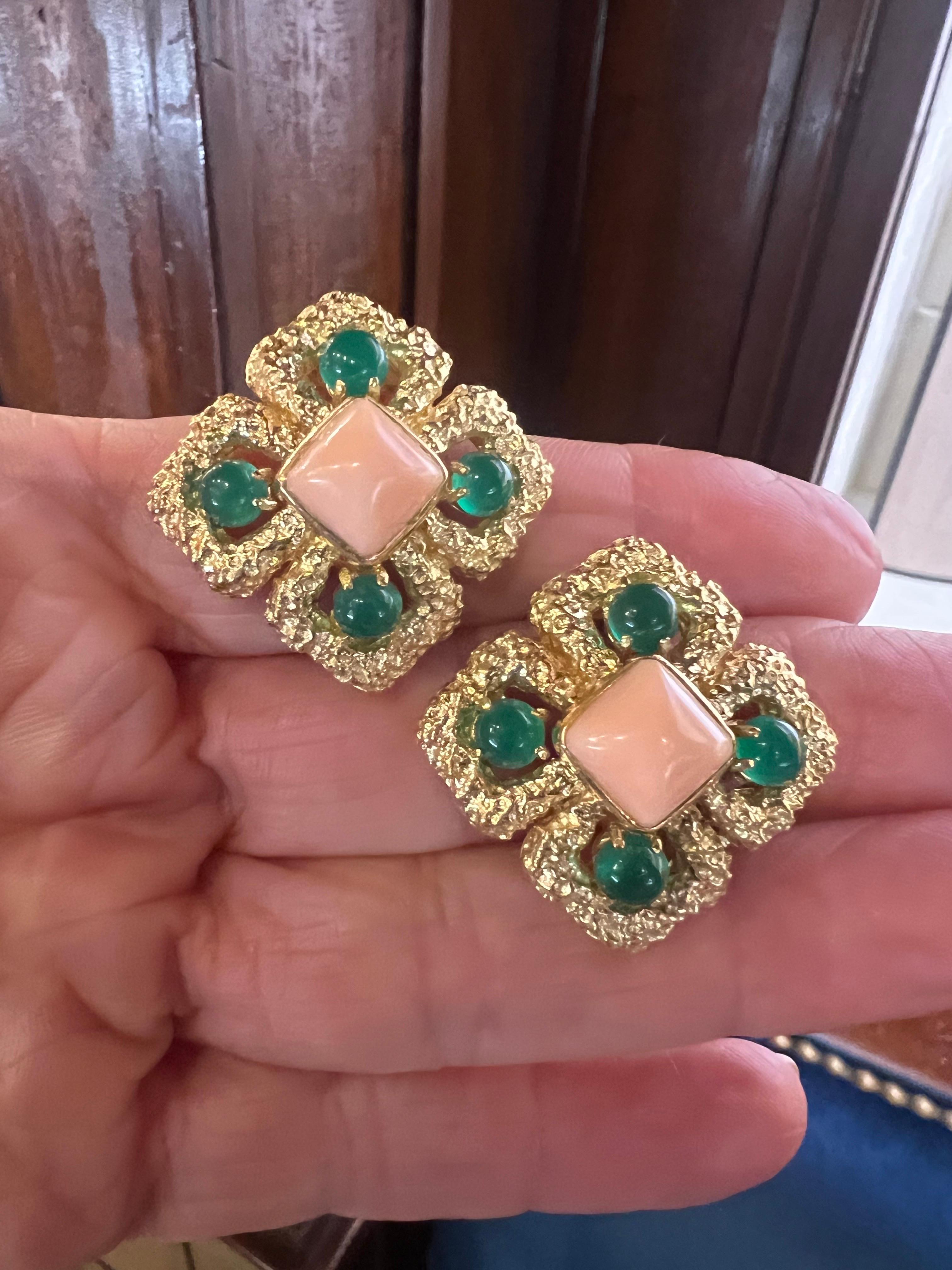 Van Cleef & Arpels Gold Coral Chrysoprase Delphes Clip Earrings 1