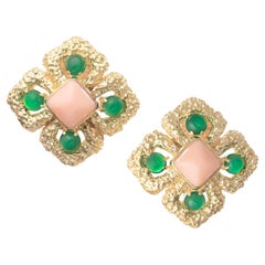 Van Cleef & Arpels Gold Coral Chrysoprase Delphes Clip Earrings