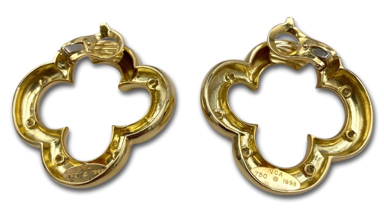 Women's or Men's Van Cleef & Arpels Gold Diamond Alhambra Earrings