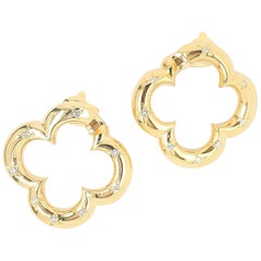 Vintage Van Cleef & Arpels Gold Diamond Alhambra Earrings