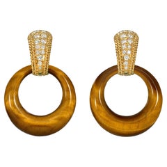 Van Cleef & Arpels Gold, Diamond, and Interchangeable Hardstone Hoop Earrings