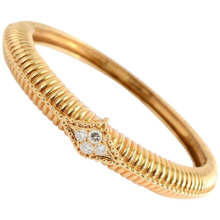 Van Cleef and Arpels Gold Diamond Bangle Bracelet For Sale at 1stDibs ...