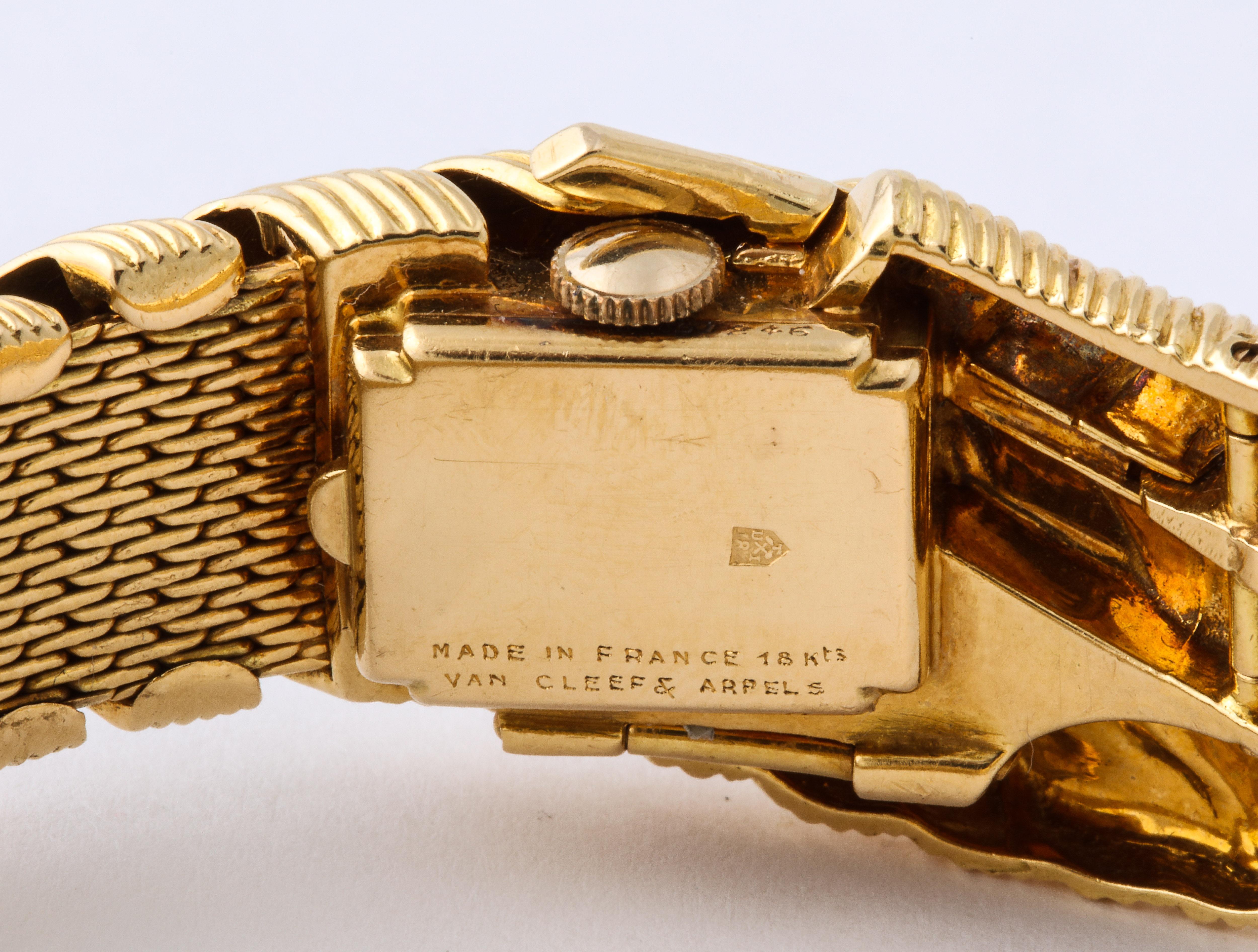 Women's Van Cleef & Arpels Gold Diamond Bracelet Watch with Original Box Foliate Design