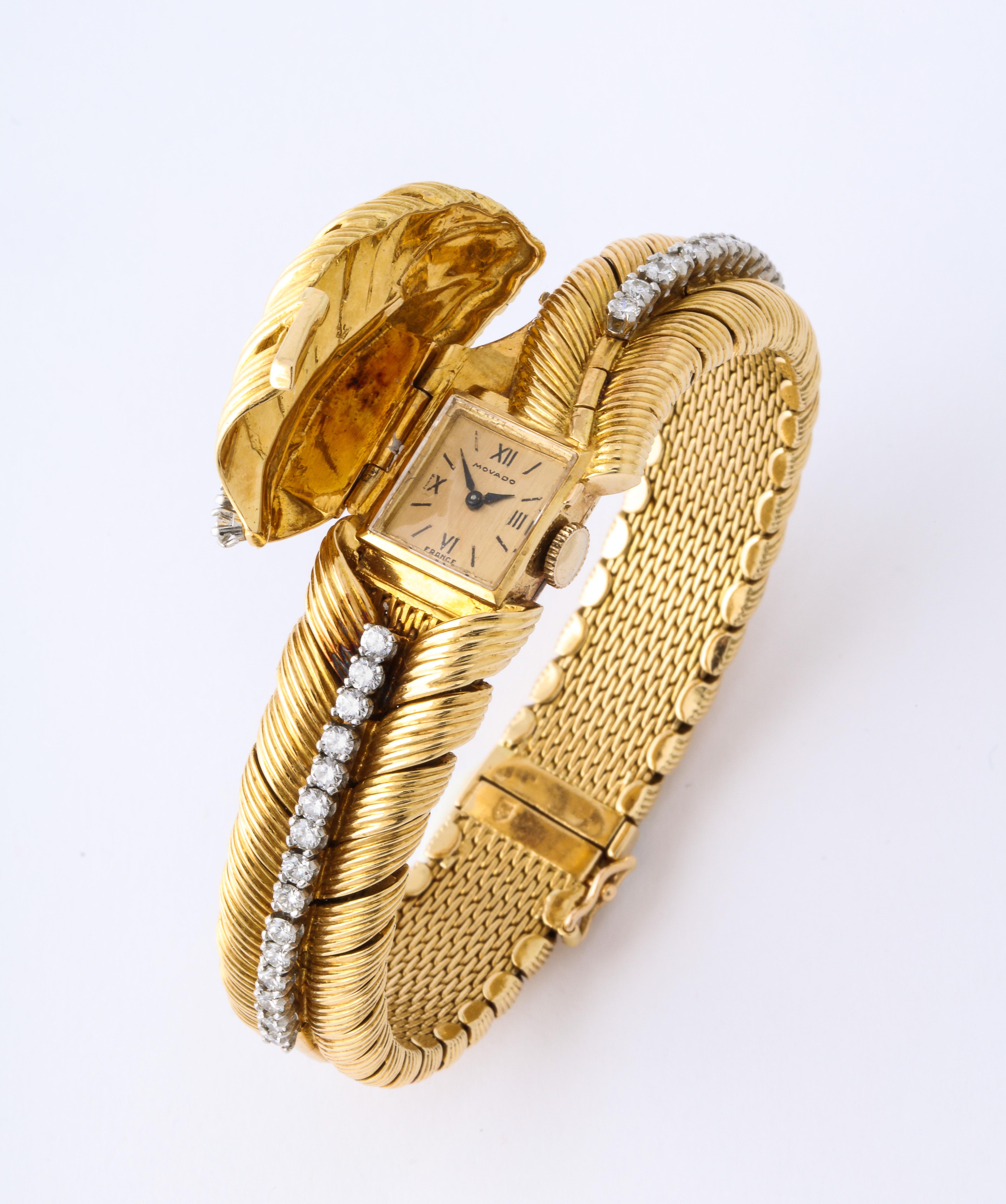 Van Cleef & Arpels Gold Diamond Bracelet Watch with Original Box Foliate Design 1