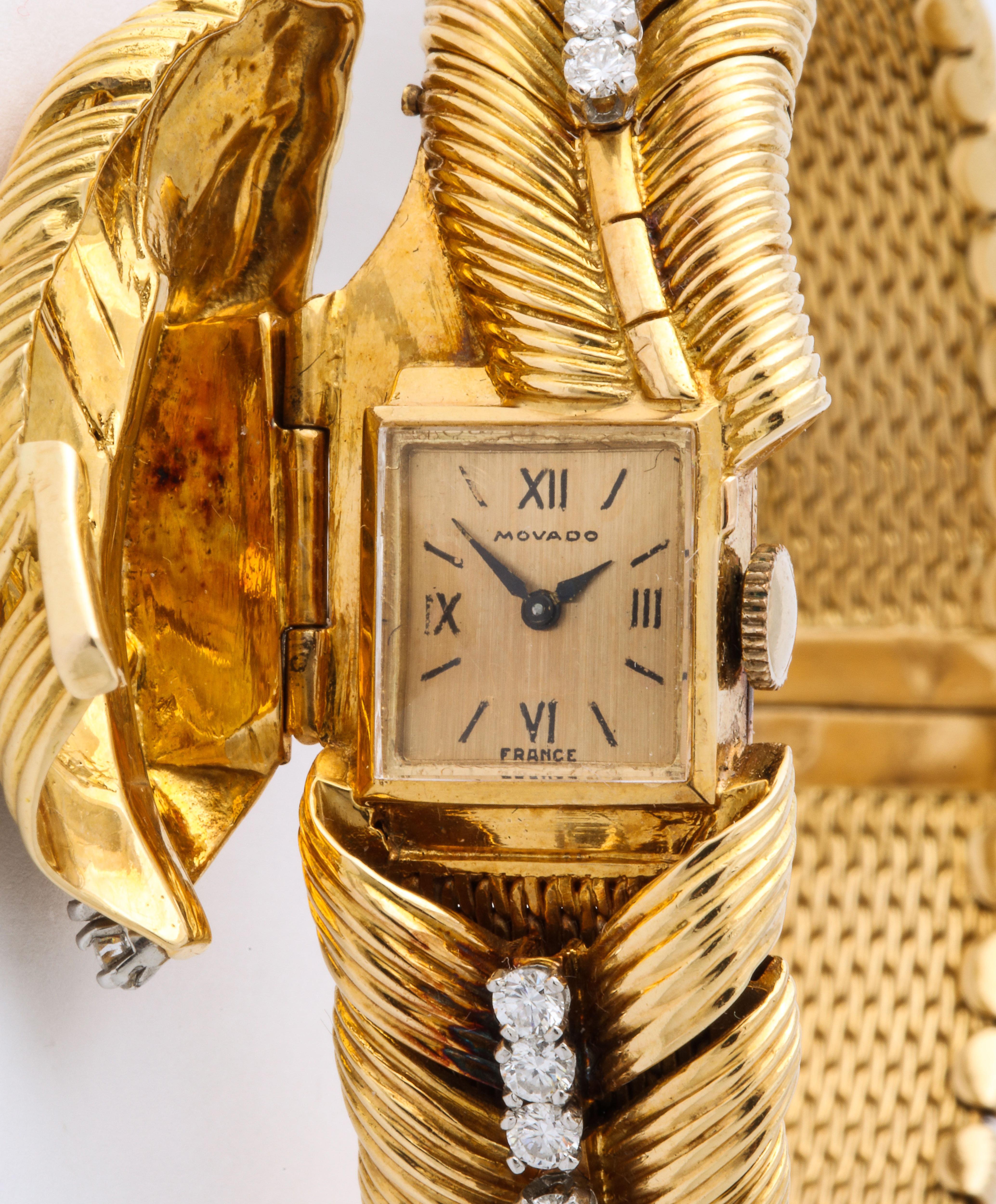 Van Cleef & Arpels Gold Diamond Bracelet Watch with Original Box Foliate Design 2