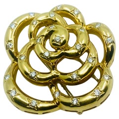 Used Van Cleef & Arpels Gold Diamond Camellia Brooch