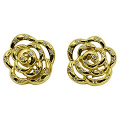Van Cleef & Arpels Gold Diamond Camellia Earrings