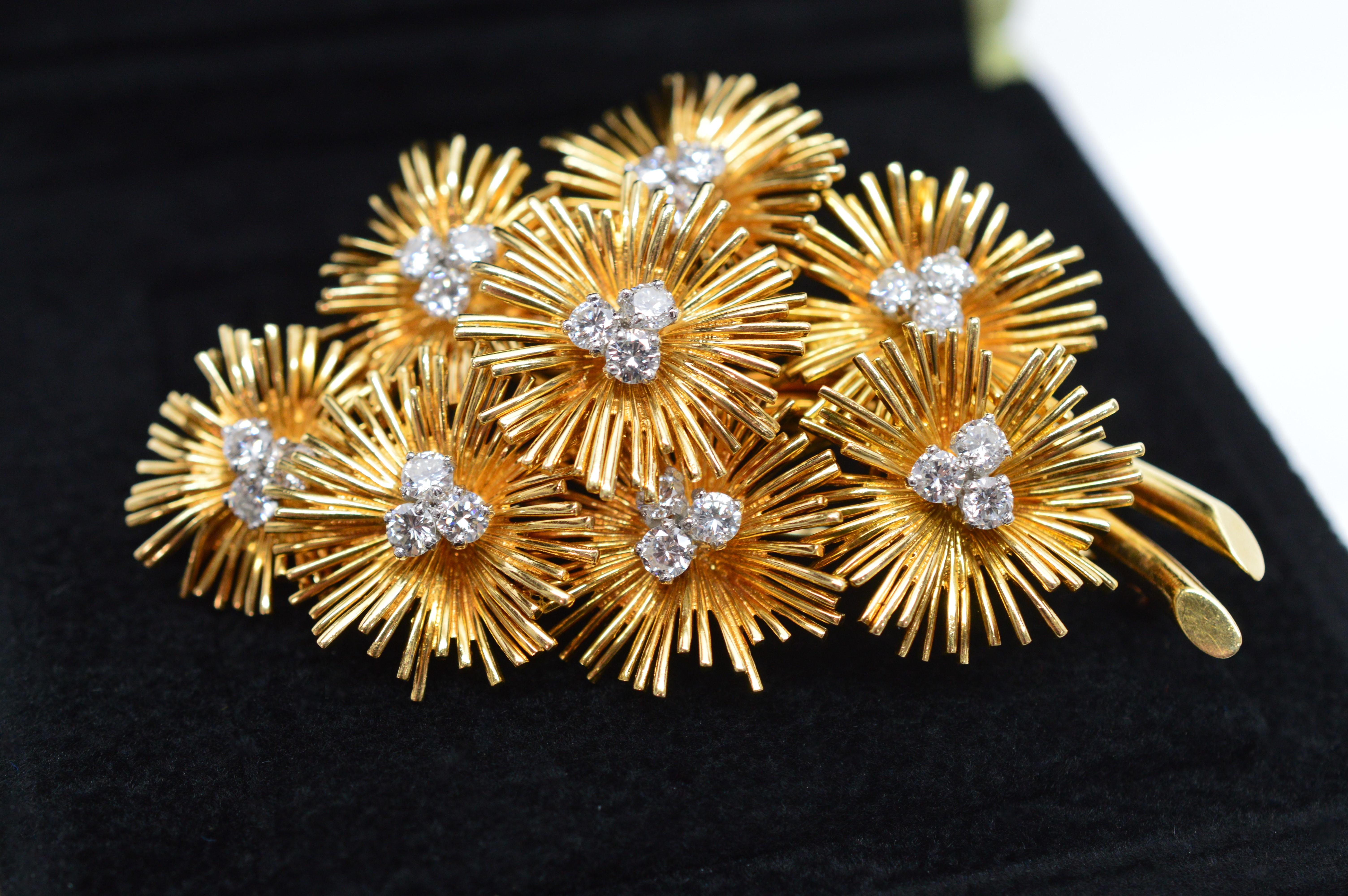 Van Cleef & Arpels Gold Diamond Floral Burst Brooch 1