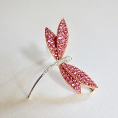 Van Cleef & Arpels Gold Dragonfly Brooch, Pink Sapphires Diamonds