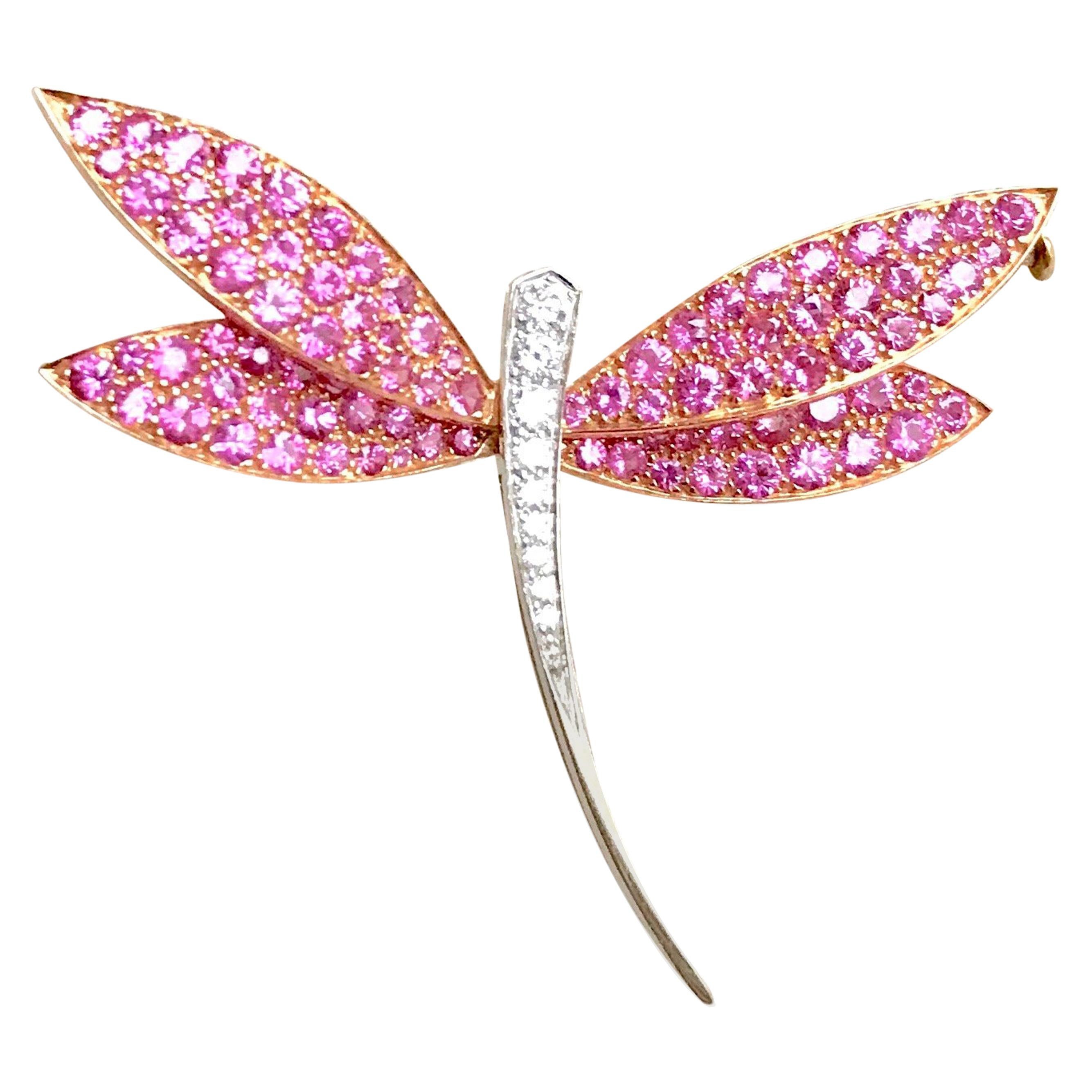 Van Cleef & Arpels Broche libellule en or, saphirs roses et diamants