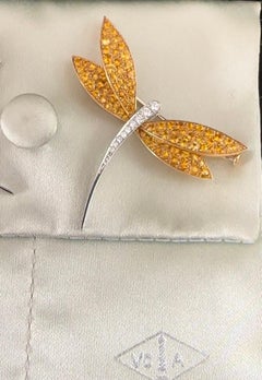 Van Cleef & Arpels Gold Dragonfly Brooch, Yellow Sapphires Diamonds